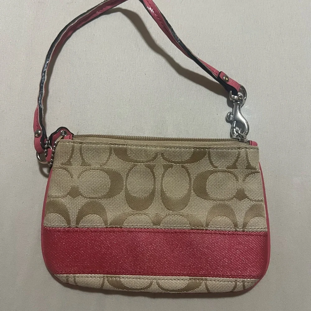 Coach Beige and Red Signature Wristlet